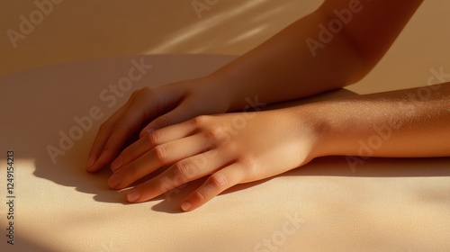 Wallpaper Mural Softly lit hands resting on a smooth surface, showcasing delicate skin tones and gentle shadows, emphasizing tranquility and calmness in a serene setting concept Torontodigital.ca