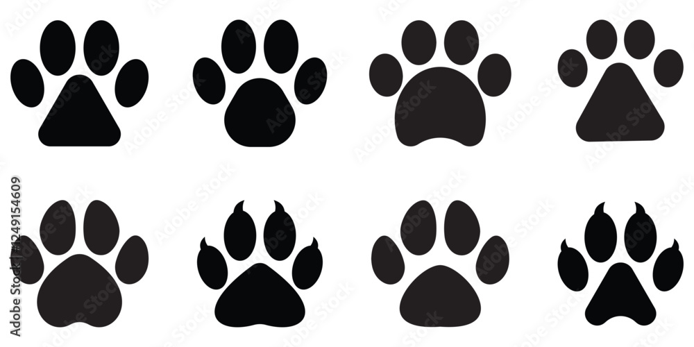 Fototapeta premium WebPaw print of dog, cat, puppy pet footprint, Animal foot print vector icon set 