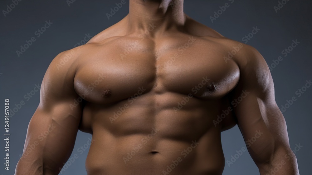 Muscular Male Torso with Defined Abs and Broad Shoulders Displayed Muscular Male Torso with Defined Abs and Broad Shoulders Displayed