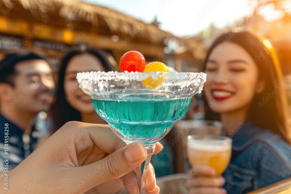 Fototapeta premium Colorful cocktail with cherries, perfect for summer gatherings and celebrations