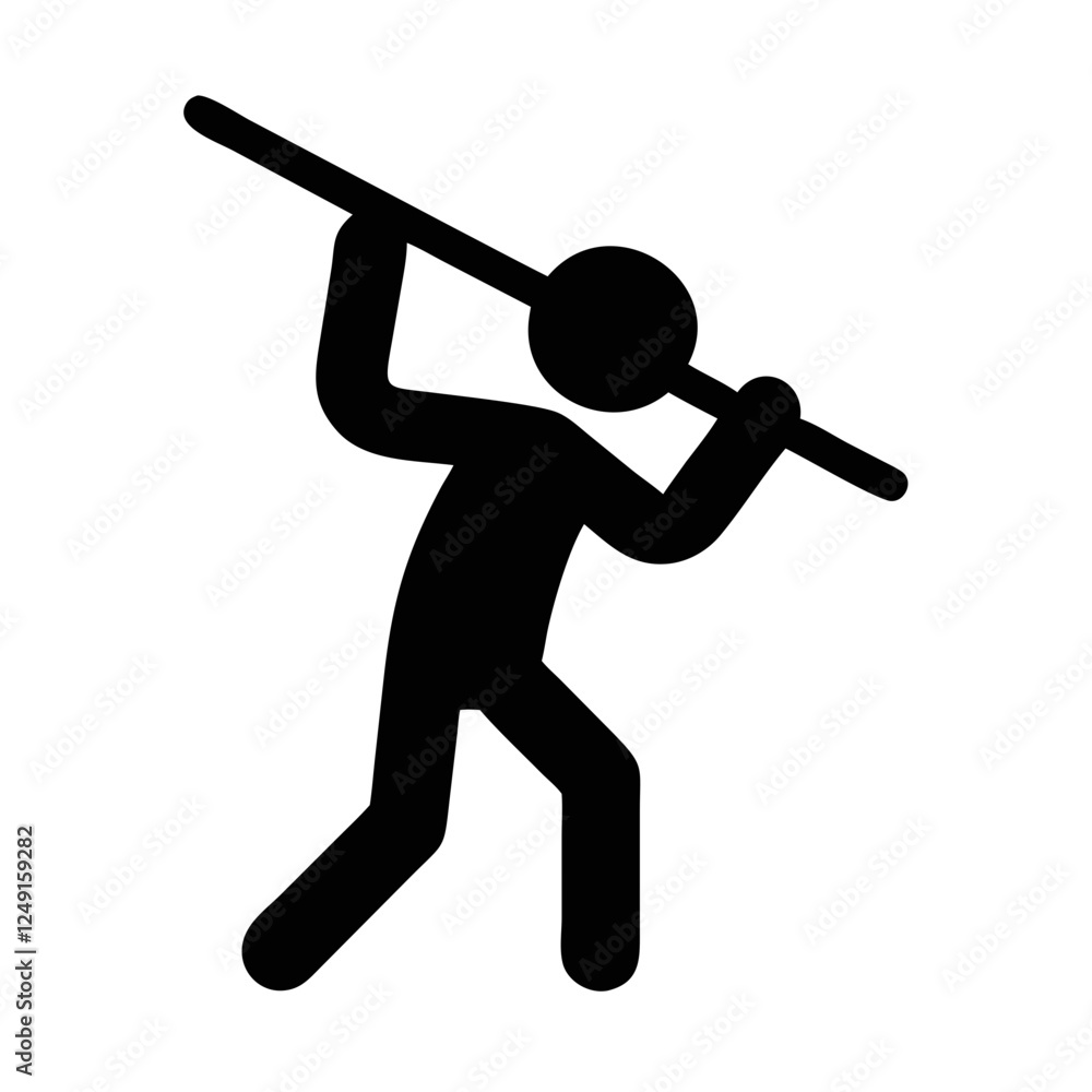 Javelin thrower icon preparing to launch with strong stance in minimalist sports design Javelin thrower icon preparing to launch with strong stance in minimalist sports design