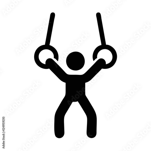 Gymnast on rings icon performing in an athletic pose within minimalist sports design