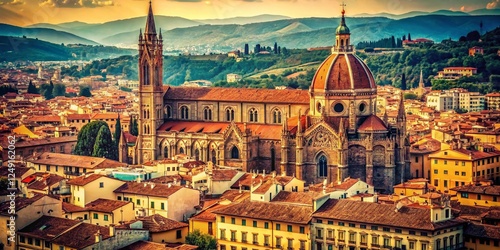 Santa Croce Basilica Florence Italy Aerial View Vintage Gothic Architecture