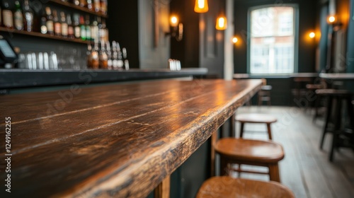 Wallpaper Mural Empty wooden bar counter top with blurred pub background Torontodigital.ca