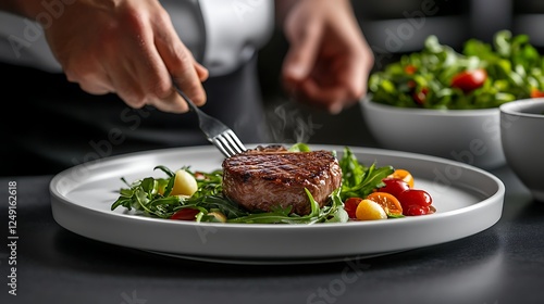 Wallpaper Mural A chef plating up an exquisite meal of meat vegetables Torontodigital.ca