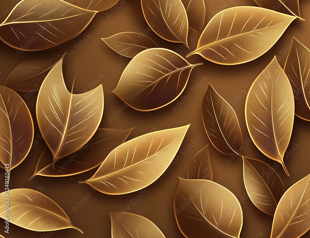 A golden, leafy floral design on a flat, dark brown background A golden, leafy floral design on a flat, dark brown background