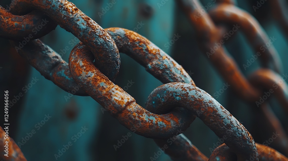 Intricate of rusted steel chains intertwined in industrial setting Intricate of rusted steel chains intertwined in industrial setting