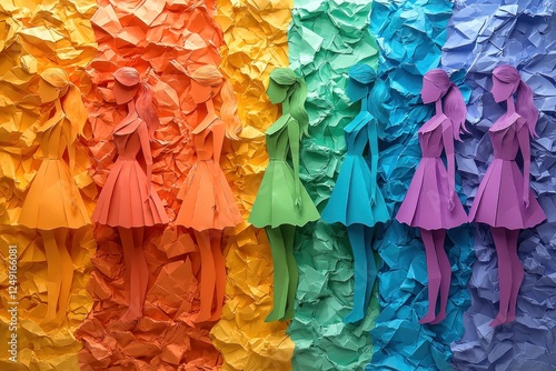 Wallpaper Mural Colorful paper cutouts of women in dresses against a textured background Torontodigital.ca