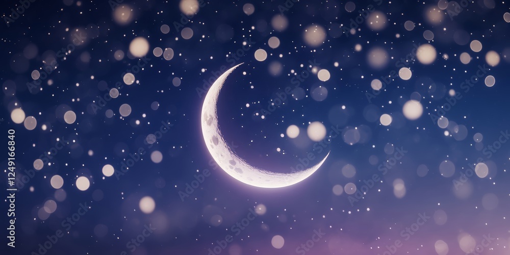 Moon shines brightly among twinkling stars on a clear night sky, creating a magical atmosphere for stargazers Moon shines brightly among twinkling stars on a clear night sky, creating a magical atmosphere for stargazers