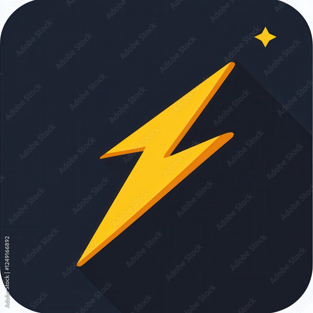 Yellow lightning bolt icon on dark square background. Yellow lightning bolt icon on dark square background.