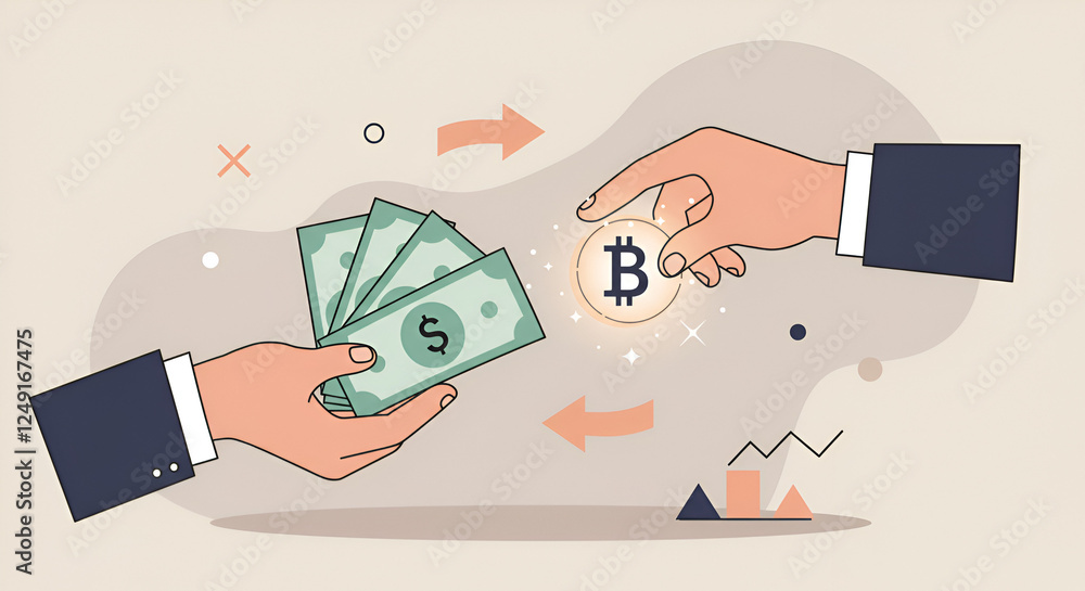 Hands Exchanging Money for Digital Currency Hands Exchanging Money for Digital Currency