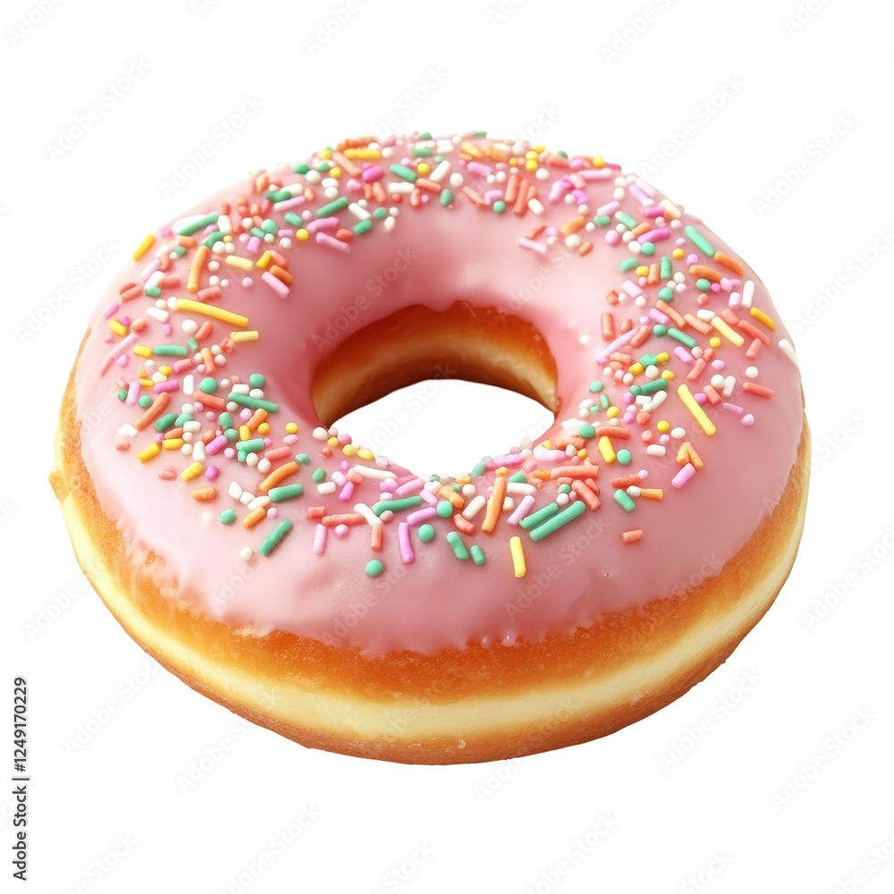 Isolated Delicious Pink Glazed Donut with Sprinkles Isolated Delicious Pink Glazed Donut with Sprinkles