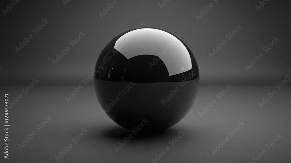 A perfect black sphere on a dark gray background, reflecting light. A perfect black sphere on a dark gray background, reflecting light.