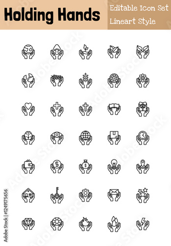 Holding Hand Collection Icon Set Lineart Style