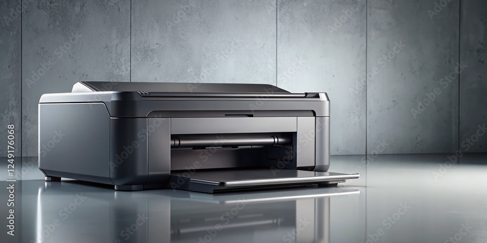 Fototapeta premium Sleek Black and Grey Office Printer with Ample Copy Space - High-Resolution Stock Photo