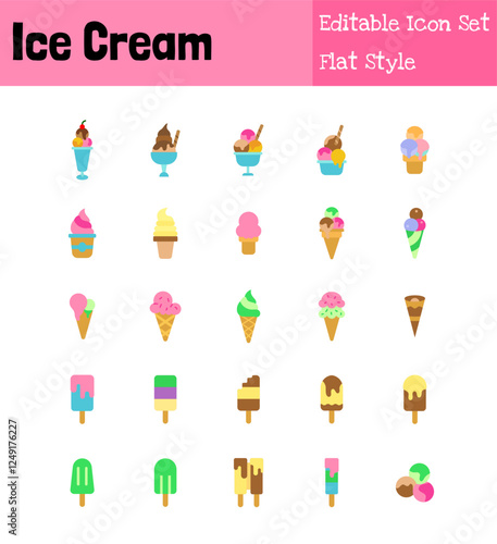 Ice Cream Collection Icon Set Flat Style