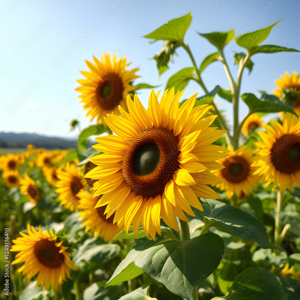 A group of sunflowers field on sunny day on blank background A group of sunflowers field on sunny day on blank background