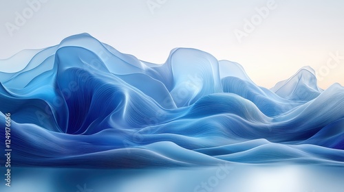 Abstract blue wave landscape, serene sunrise, calming background, website design