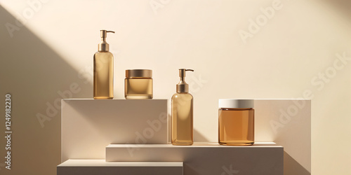 Wallpaper Mural skincare dropper brown bottle set of two with blank white label pink background silver mockup product photography supplement elixir extract plant leaves shadows sunlight Torontodigital.ca