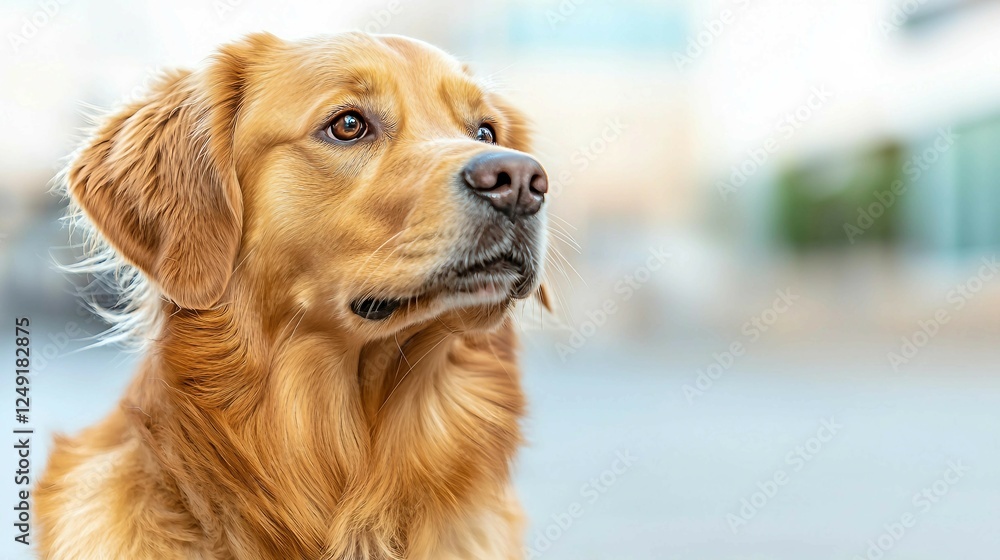 Golden Retriever Dog in Outdoor Setting with Soft Background Focus Golden Retriever Dog in Outdoor Setting with Soft Background Focus