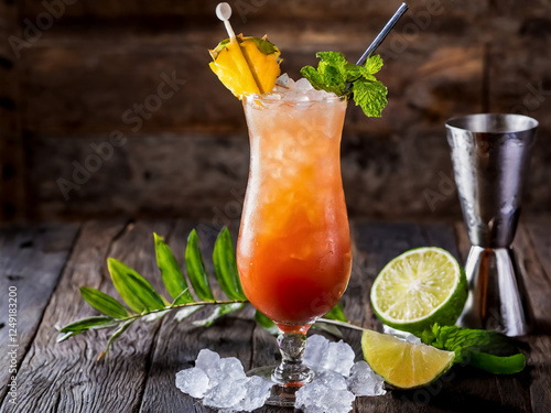Orange cocktail on wooden underground