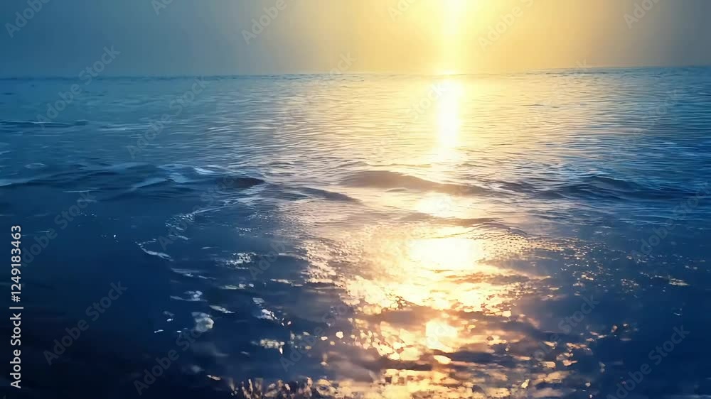 The water is blue and has a lot of bubbles. The sun is shining on the water and creating a beautiful reflection The water is blue and has a lot of bubbles. The sun is shining on the water and creating a beautiful reflection
