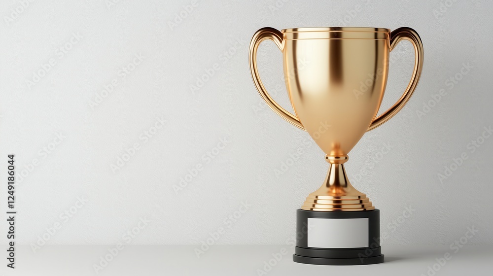 Golden Trophy on Gray Background with Blank Space for Text Golden Trophy on Gray Background with Blank Space for Text