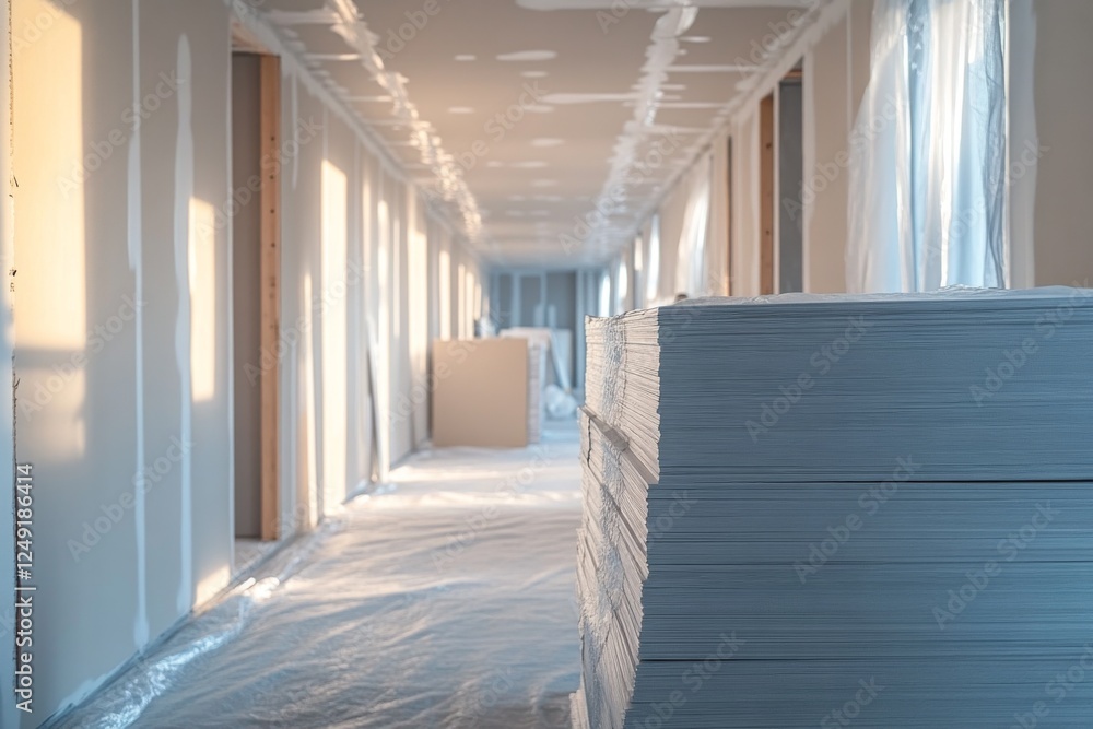 Fototapeta premium Sunlit hallway in a modern building with clean lines