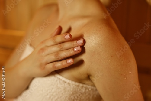 Wallpaper Mural Young woman relaxing in hot sauna, closeup Torontodigital.ca