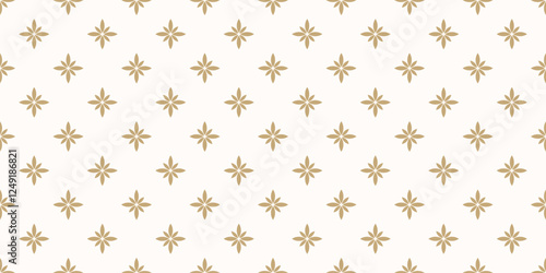 Wallpaper Mural Simple vector floral seamless pattern. Abstract minimal golden geometric ornamental texture with small flowers. Gold and white ornament in oriental style. Luxury geo background. Repeating design Torontodigital.ca
