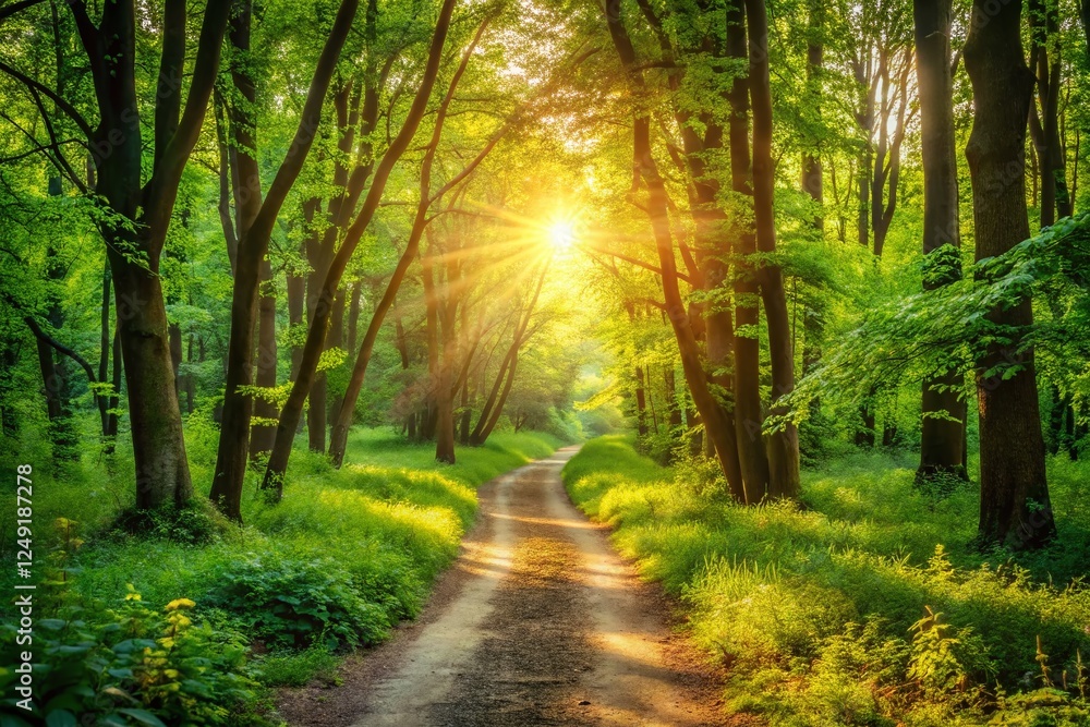 Obraz premium Sunny Day Walk in the Woods: Bokeh Effect Stock Photo