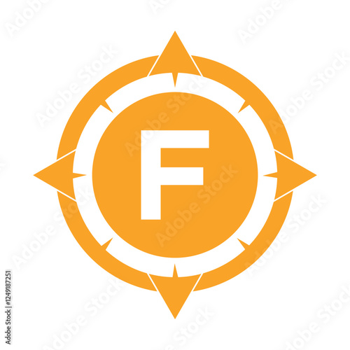 Compass Logo Combine With Letter F Vector Template