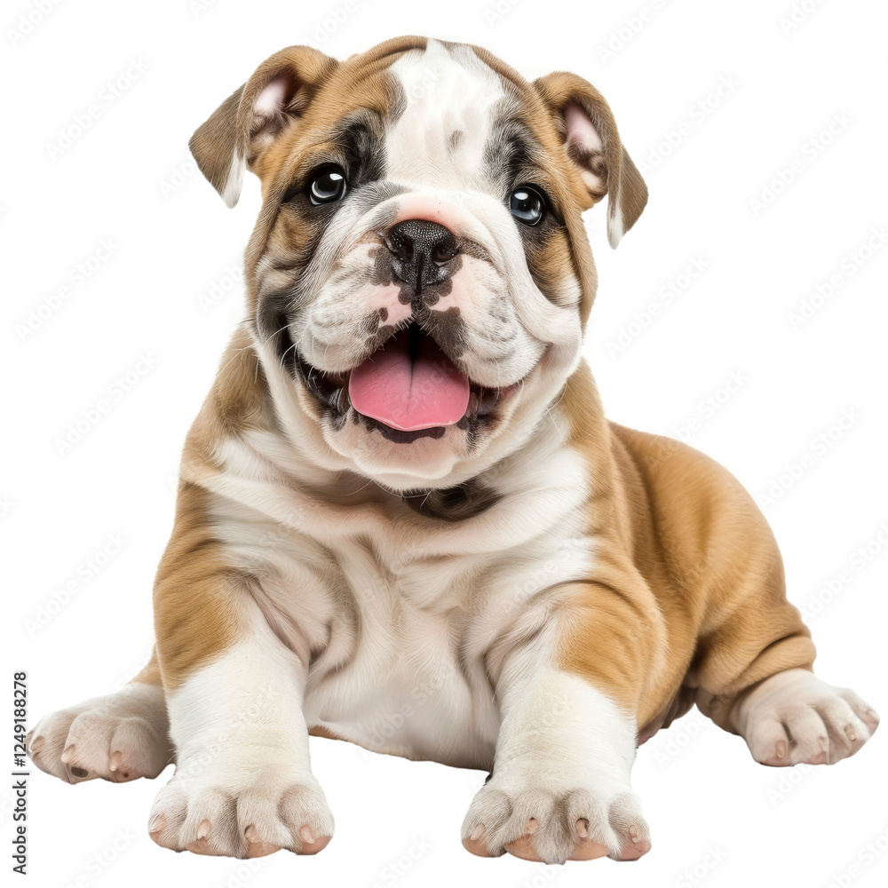 Playful English bulldog puppy alone on white background Playful English bulldog puppy alone on white background