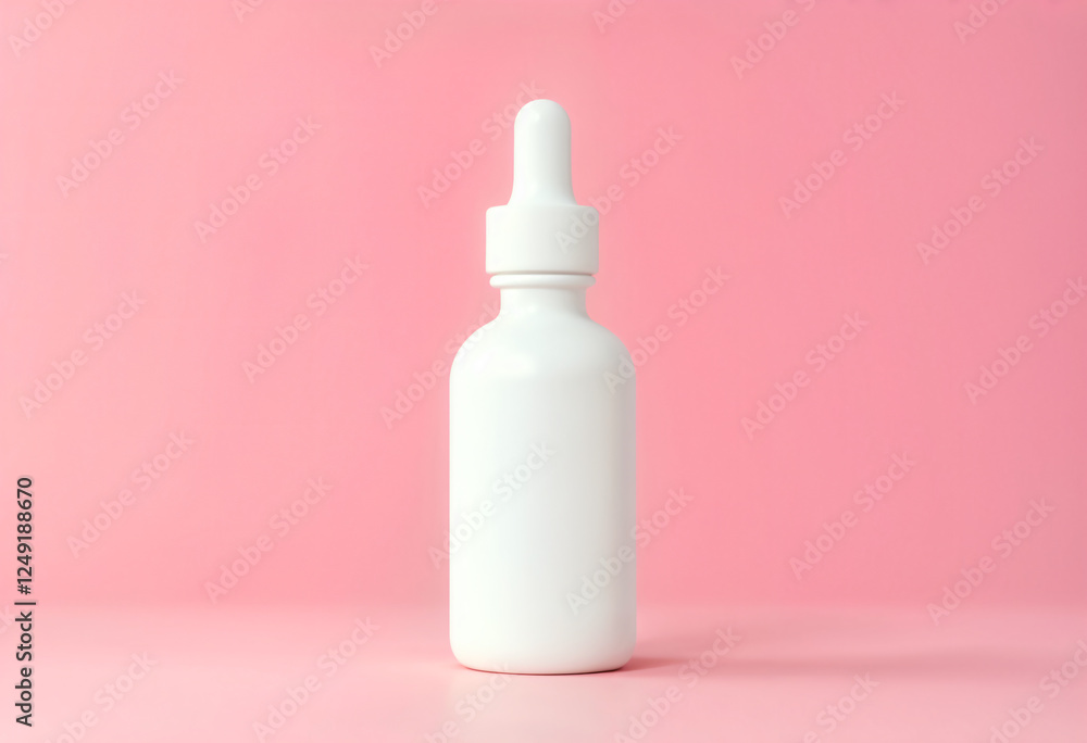 Frosted glass bottle with dropper with silver metallic cup isolated on white background, top view. Mockup cosmetic product Frosted glass bottle with dropper with silver metallic cup isolated on white background, top view. Mockup cosmetic product