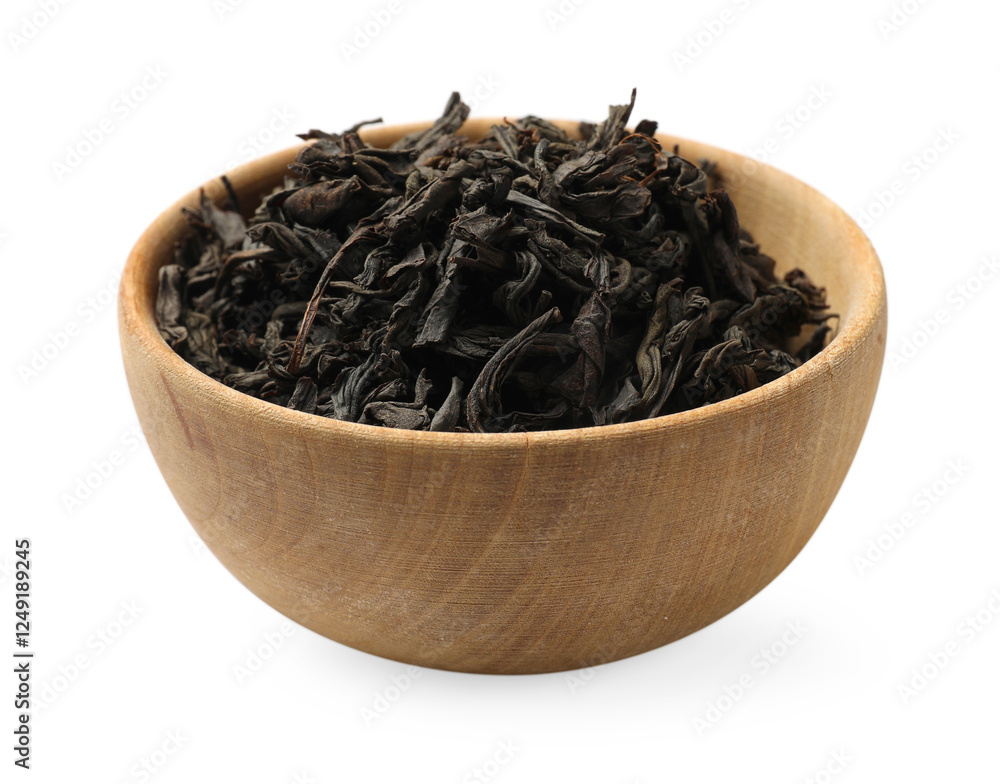 Dry tea leaves in bowl isolated on white Dry tea leaves in bowl isolated on white