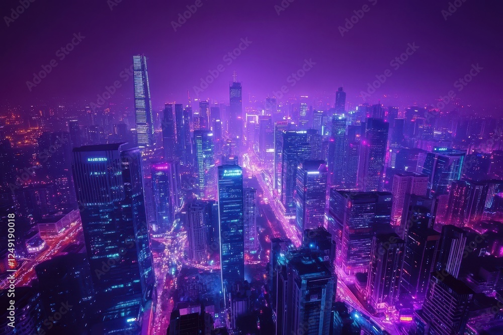 Fototapeta premium Neon Cityscape Illuminated At Night