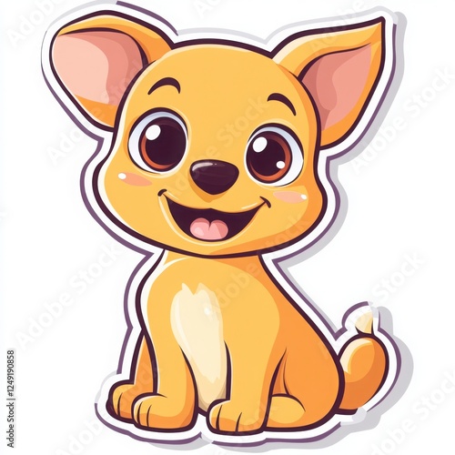 Wallpaper Mural Smiling Cartoon Dog: A cheerful cartoon dog with big eyes and a happy smile, perfect for adding a touch of cuteness and playfulness to your design projects. The dog is rendered in warm. Torontodigital.ca