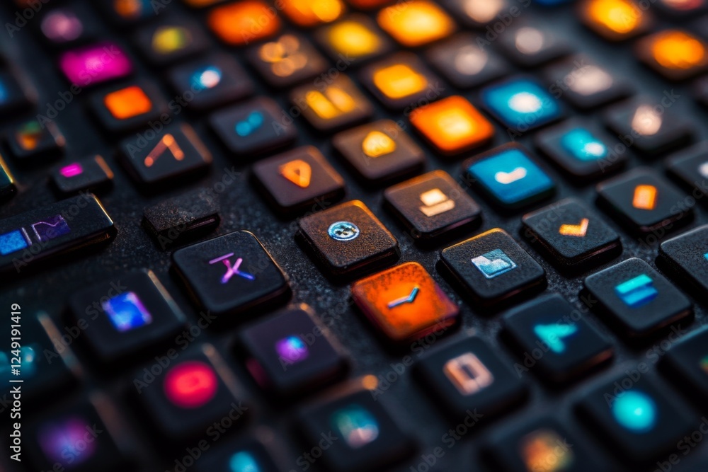 Colorful backlit mechanical keyboard with glowing keys Colorful backlit mechanical keyboard with glowing keys