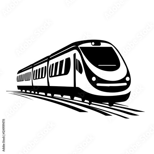 Black and white illustration of a modern high-speed train. Railway travel. Railroad.