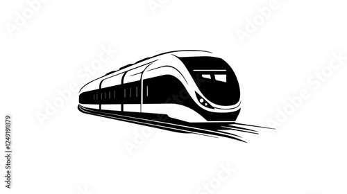Black and white illustration of a modern high-speed train. Railway travel. Railroad.