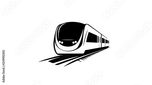 Black and white illustration of a modern high-speed train. Railway travel. Railroad.