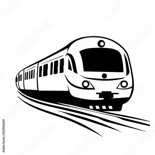 Black and white illustration of a modern high-speed train. Railway travel. Railroad.