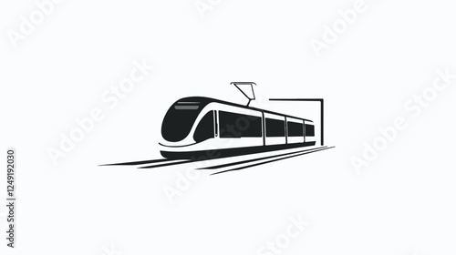 Black and white illustration of a modern high-speed train. Railway travel. Railroad.