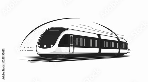 Black and white illustration of a modern high-speed train. Railway travel. Railroad.