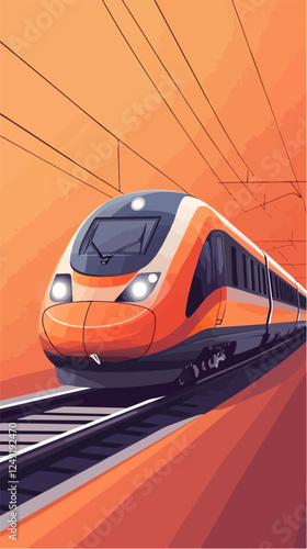 Illustration of a modern high-speed train. Railway travel. Railroad.