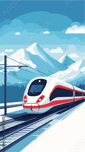 Illustration of a modern high-speed train. Railway travel. Railroad.