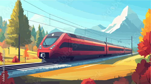 Illustration of a modern high-speed train. Railway travel. Railroad.