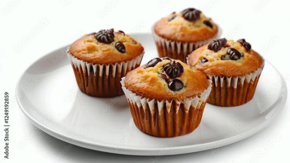 Rotate Plate with Muffins on white background. French pastry High quality HD 4K Video Clip Rotate Plate with Muffins on white background. French pastry High quality HD 4K Video Clip