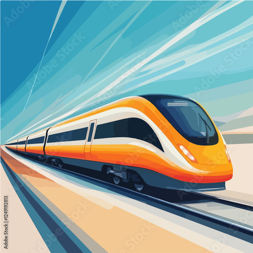 Illustration of a modern high-speed train. Railway travel. Railroad.