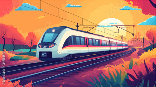 Illustration of a modern high-speed train. Railway travel. Railroad.